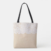 Weiße Spitzen über Stoffdesign. Tasche (Rückseite)