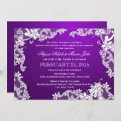 Weiße Spitzen und Lila Hochzeit Einladung (Vorne/Hinten)