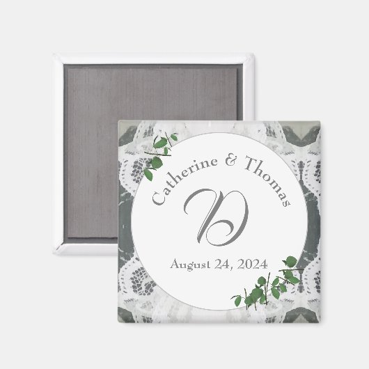 Weiße Spitzen- und Rose-Blätter Magnet (Vorderseite/Rückseite)