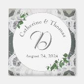 Weiße Spitzen- und Rose-Blätter Magnet (Vorne)