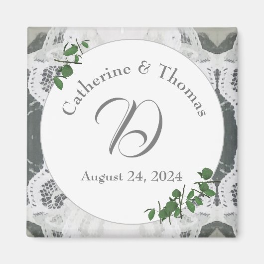 Weiße Spitzen- und Rose-Blätter Magnet (Vorne)