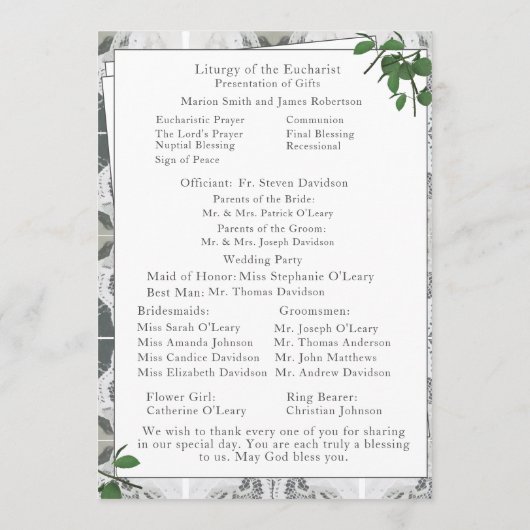 Weiße Spitzen und Rose Blätter Nuptial Mass Programm (Rückseite)