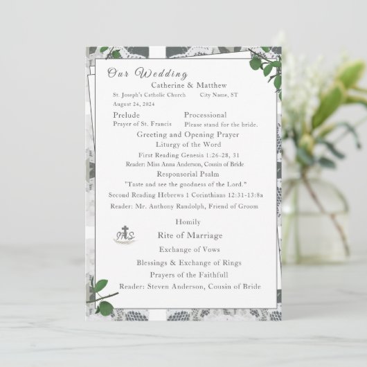 Weiße Spitzen und Rose Blätter Nuptial Mass Programm (Stehend Vorderseite)