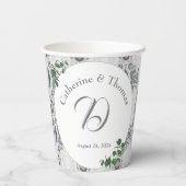 Weiße Spitzen- und Rose-Blätter Pappbecher (Rückseite)