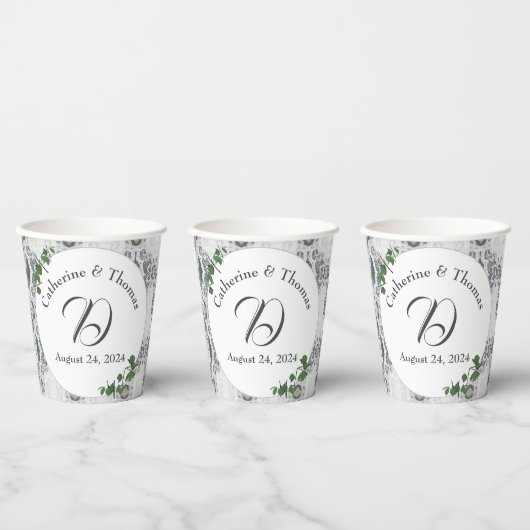 Weiße Spitzen- und Rose-Blätter Pappbecher (Multi)