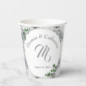 Weiße Spitzen- und Rose-Blätter Pappbecher (Vorderseite)