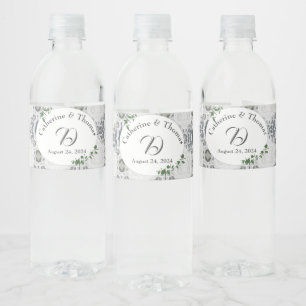 Weiße Spitzen- und Rose-Blätter Wasserflaschenetikett
