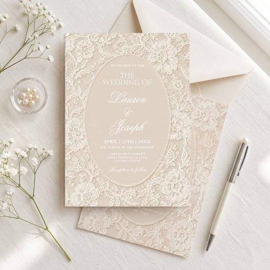 Weiße Spitzenhochzeit Einladung