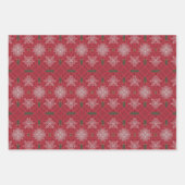 Weiße Spitzenschneeflocken auf dunkelroten Mosaike Geschenkpapier Set (Vorderseite 2)