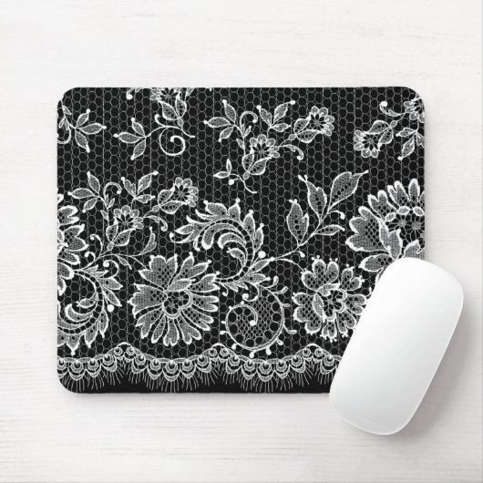 Weiße Spitzenteile auf schwarz Mousepad (Mit Mouse)