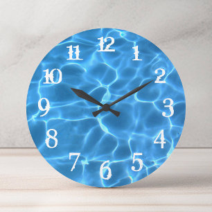 Weiße Spritznummern Blauer Swimmingpool Große Wanduhr