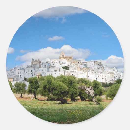 Weiße Stadt Ostuni, Apulien, Rundaufkleber Runder Aufkleber (Vorderseite)