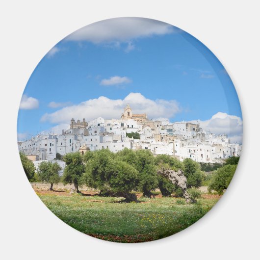 Weiße Stadt Ostuni, Apulien-Rundmagnet Magnet (Vorne)