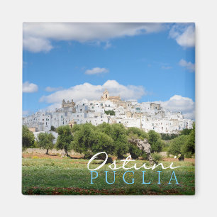 Weiße Stadt Ostuni, apulischer Textmagnet Magnet
