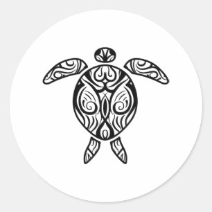 Weiße Stämme Hawaii Tattoo Boho Sea Turtle Runder Aufkleber