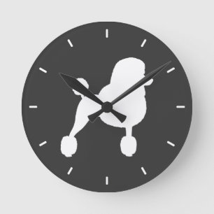 Weiße Standard Poodle Silhouette Runde Wanduhr