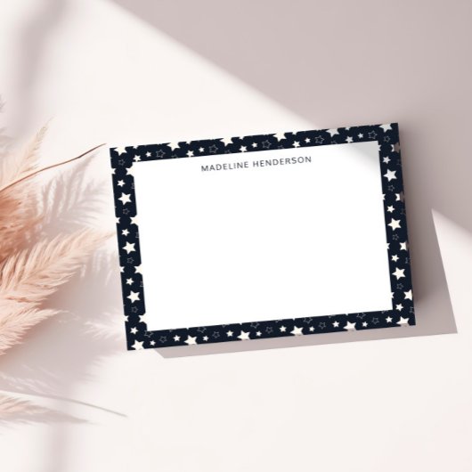 Weiße Stars Schwarzes Monogramm Mitteilungskarte