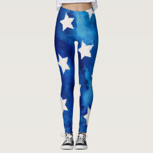 Weiße Sterne auf blauem Wasser Leggings