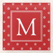 Weiße Sterne auf hellroten Monogrammen Glasuntersetzer (Vorderseite)