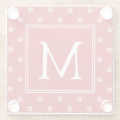 Weiße Sterne auf hellroten Monogrammen Glasuntersetzer (Rückseite)