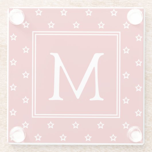 Weiße Sterne auf hellroten Monogrammen Glasuntersetzer (Rückseite)
