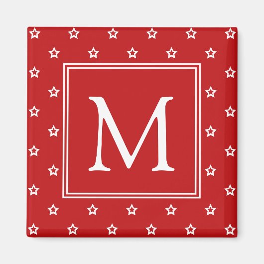 Weiße Sterne auf hellroten Monogrammen Magnet (Vorne)