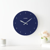 Weiße Sterne auf Navy Blue Große Wanduhr (Zuhause)
