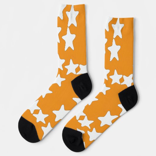 Weiße Sterne auf Orange Socken (Linkes Detail)
