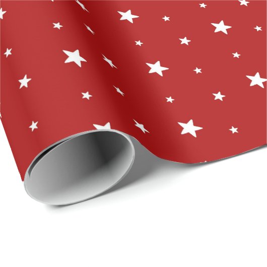 Weiße Sterne auf Rot Geschenkpapier (Rolleneckpunkt)