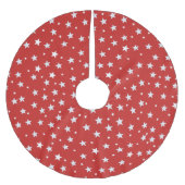 Weiße Sterne auf Rot Polyester Weihnachtsbaumdecke (Vorderseite)