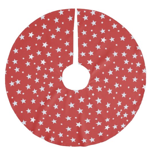 Weiße Sterne auf Rot Polyester Weihnachtsbaumdecke (Vorderseite)