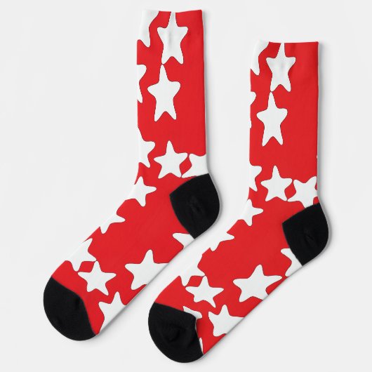 Weiße Sterne auf Rot Socken (Linkes Detail)