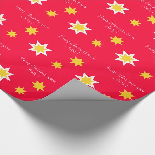 Weiße Sterne auf Rot, Weihnachten personalisiert Geschenkpapier (Ecke)
