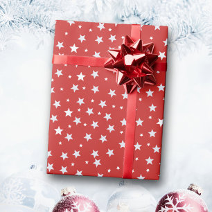 Weiße Sterne auf roten Weihnachtsfeiertagen Geschenkpapier