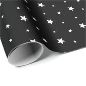 Weiße Sterne auf schwarz Geschenkpapier (Rolleneckpunkt)