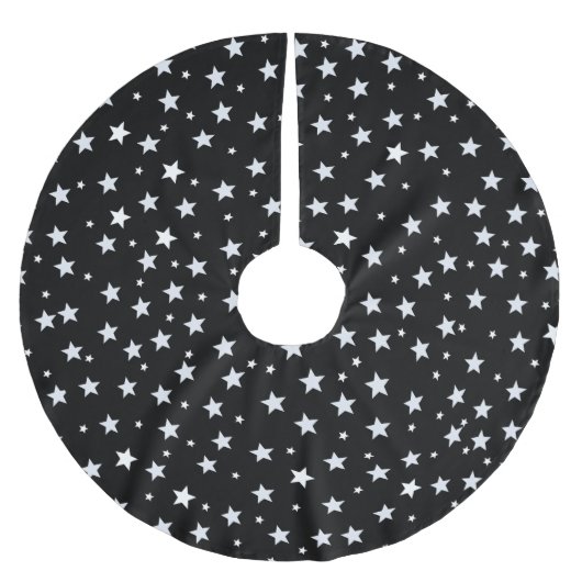 Weiße Sterne auf schwarz Polyester Weihnachtsbaumdecke (Vorderseite)