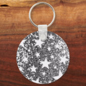 Weiße Sterne auf Silver Glitzer Look Schlüsselanhänger (Vorderseite)