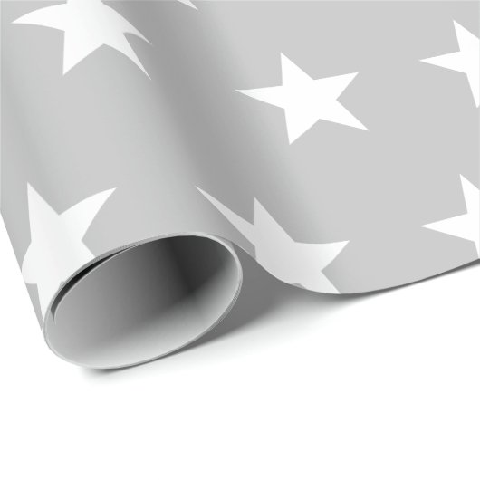 Weiße Sterne auf weichem Grau Geschenkpapier (Rolleneckpunkt)