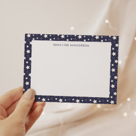 Weiße Sterne Dusty Blue Monogram Mitteilungskarte
