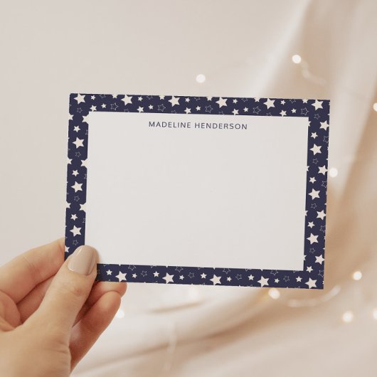 Weiße Sterne Dusty Blue Monogram Mitteilungskarte