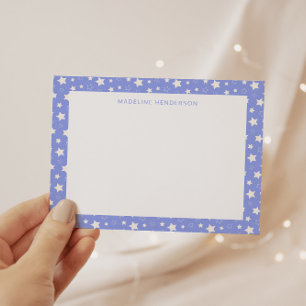 Weiße Sterne hellblaue Monogramm Mitteilungskarte