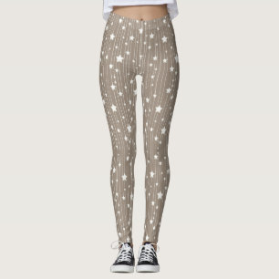 Weiße Sterne in Beige, Punkte und Streifen Weihnac Leggings
