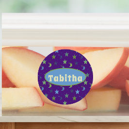 Weiße Sterne und Monde auf Lila Personalisierten Etiketten