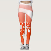 Weiße Sterne und orangefarbene Leggings (Vorderseite)