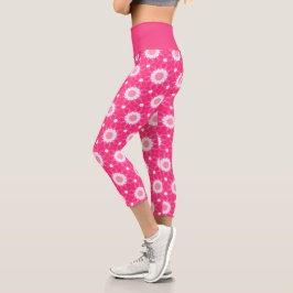 Weiße Sterne und Sterne über rosa Hintergrundmuste Capri Leggings
