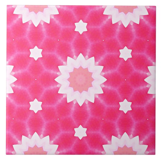 Weiße Sterne und Sterne über rosa Hintergrundmuste Fliese (Vorderseite)