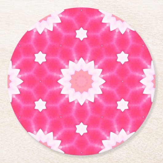 Weiße Sterne und Sterne über rosa Hintergrundmuste Runder Pappuntersetzer (Vorderseite)