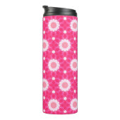 Weiße Sterne und Sterne über rosa Hintergrundmuste Thermosbecher (Nach rechts gedreht)