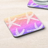 Weiße Sternenmuster Goldene Foil Pink Lila Getränkeuntersetzer (Linke Seite)