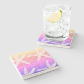 Weiße Sternenmuster Goldene Foil Pink Lila Steinuntersetzer (Seitenansicht)